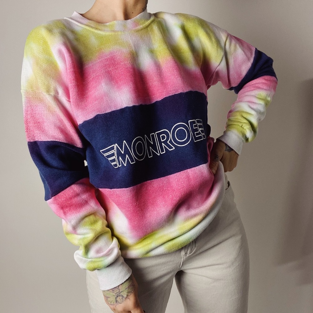 VINTAGE 80s Tie-Dye Munro Crewneck Pullover Sweatshirt Adult XL USA Velva Sheen